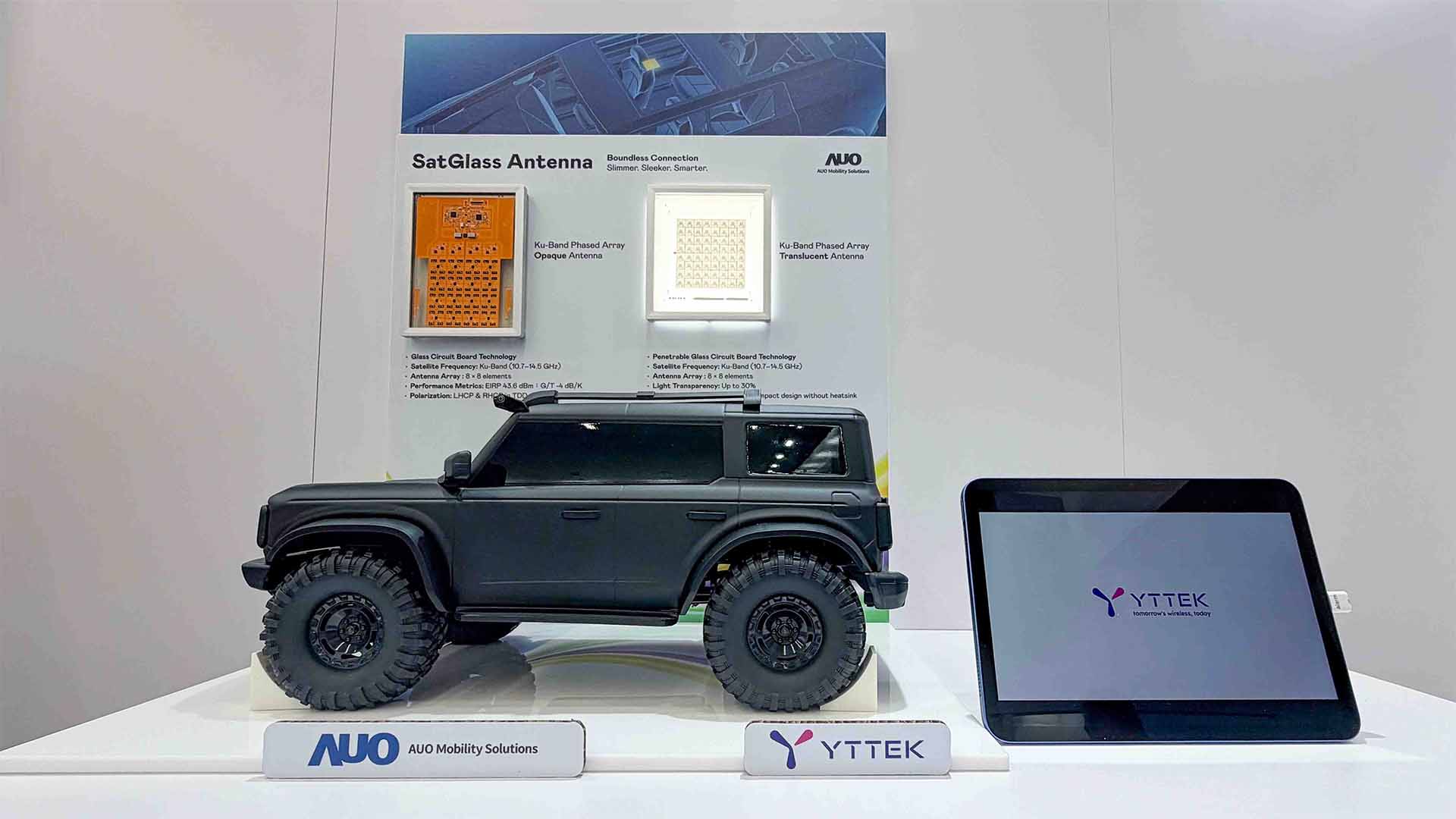 CES2026_yttek_auo_04_260107_16_9 SatGlass Antenna -transparent satellite antenna for vehicle